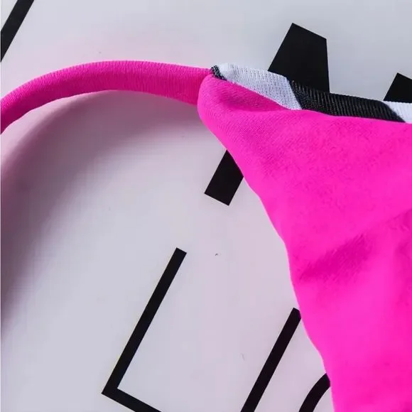 NEW ZEBRA CONTRAST PINK TRIM BIKINI SET - Picture 5 of 10